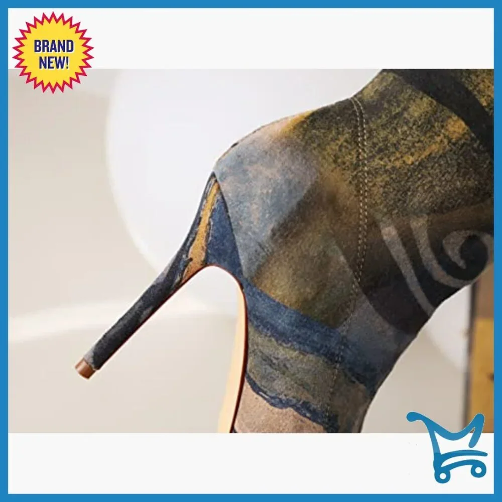 Women's Thigh High Boots Stiletto Heel Denim Fabric Pointed Toe